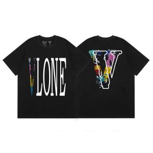New VLONE ORVAL Black Big V Cotton Short Sleeve T-Shirt
