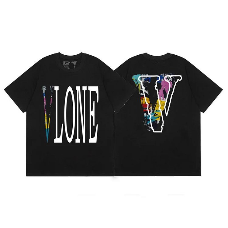 New VLONE ORVAL Black Big V Cotton Short Sleeve T-Shirt
