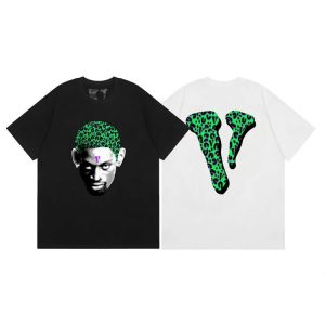 Hip-Hop Loose Green Head Portrait Print T-Shirt