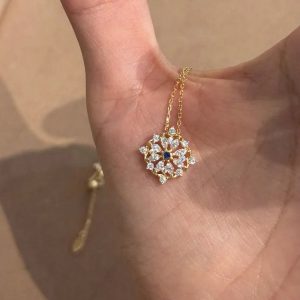 Japanese Jewelry Sparkling Diamond Blue Stamen Floral Necklace