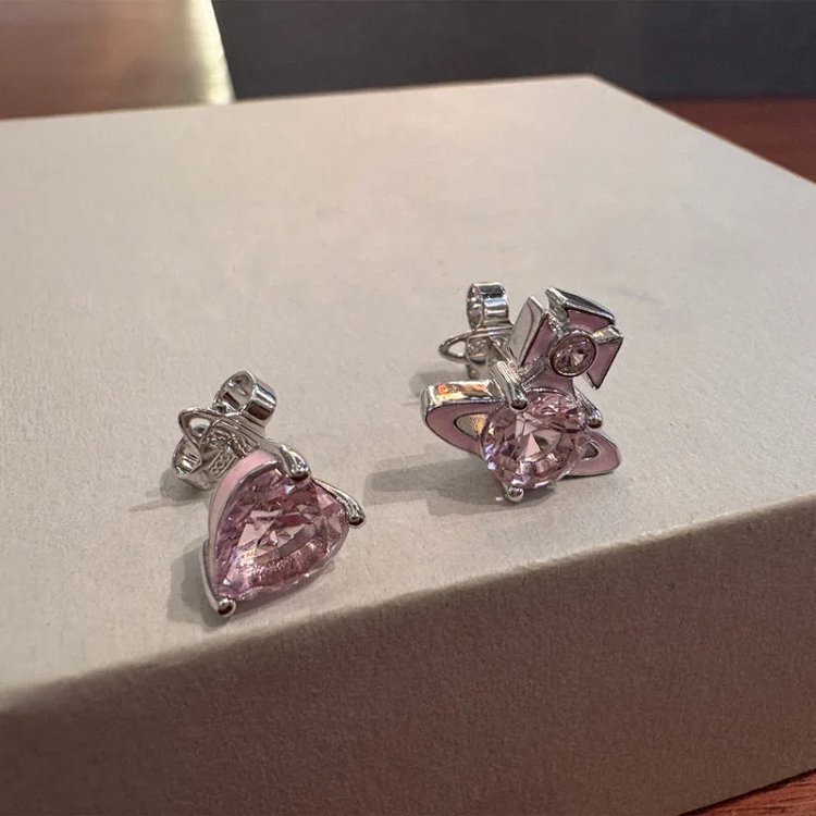 High Edition Vivienne Pink Diamond Asymmetric Stud Earrings