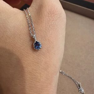 Japanese Jewelry Teardrop Lab-Grown Sapphire Necklace