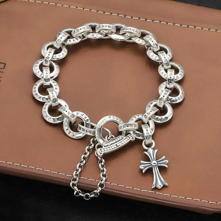 Chrome Hearts Vintage Distressed Cross Circle Beaded Bracelet