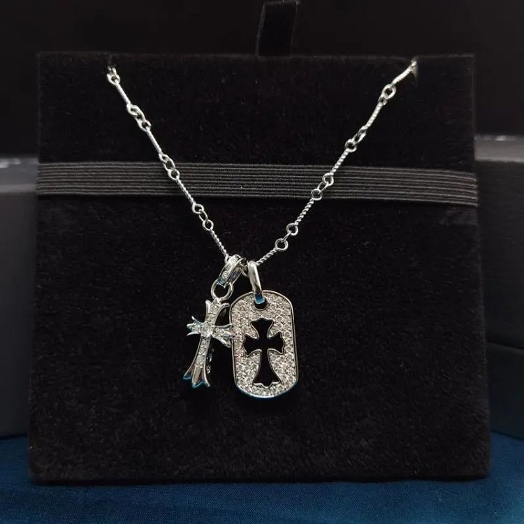 Chrome Hearts Full Diamond Military Cross Necklace