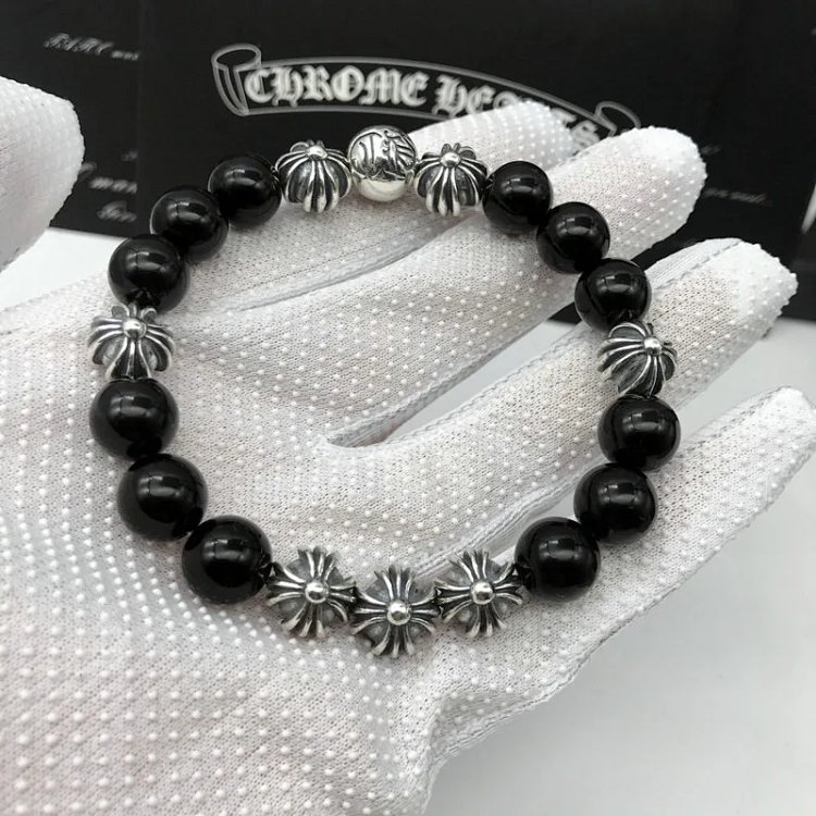 Chrome Hearts Natural Obsidian Beaded Bracelet
