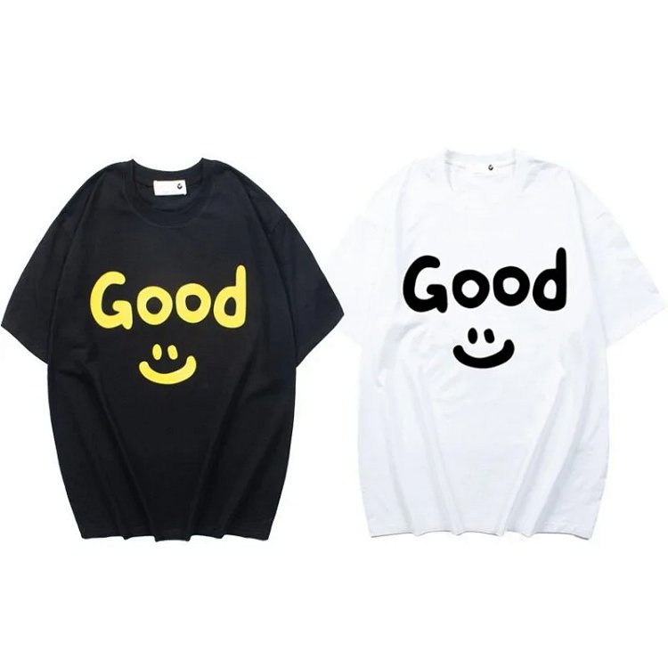 Smiley Face GOOG Letter Print T-Shirt