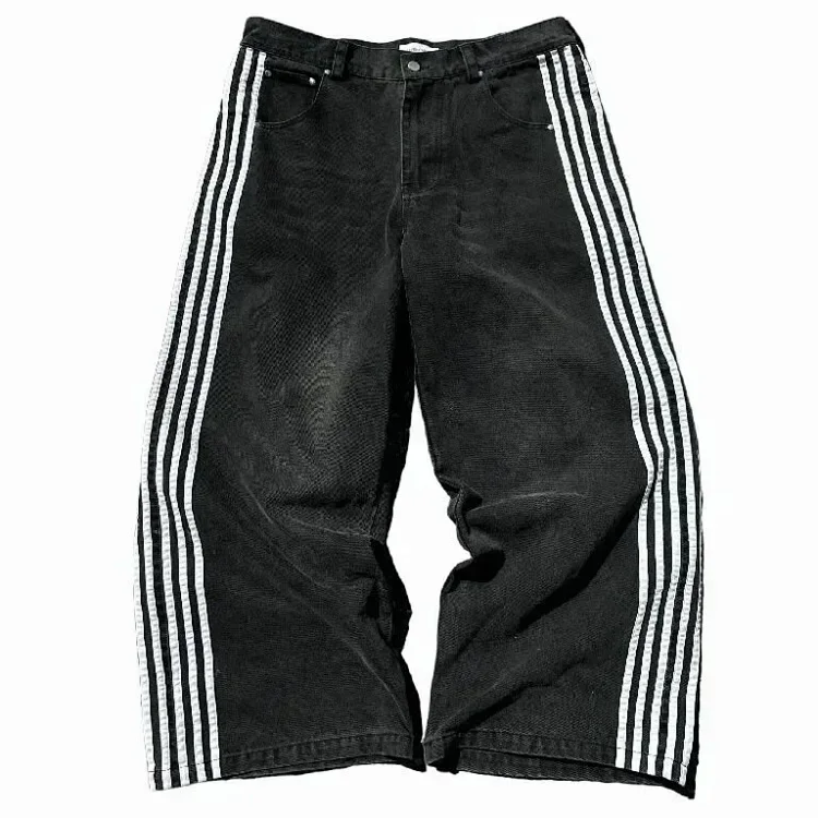 American Harajuku Street Striped Straight Jeans