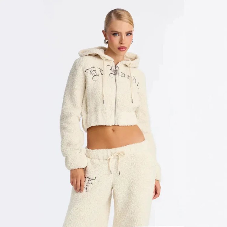Casual Fashion Bubble Fleece Embroidered Women's Set