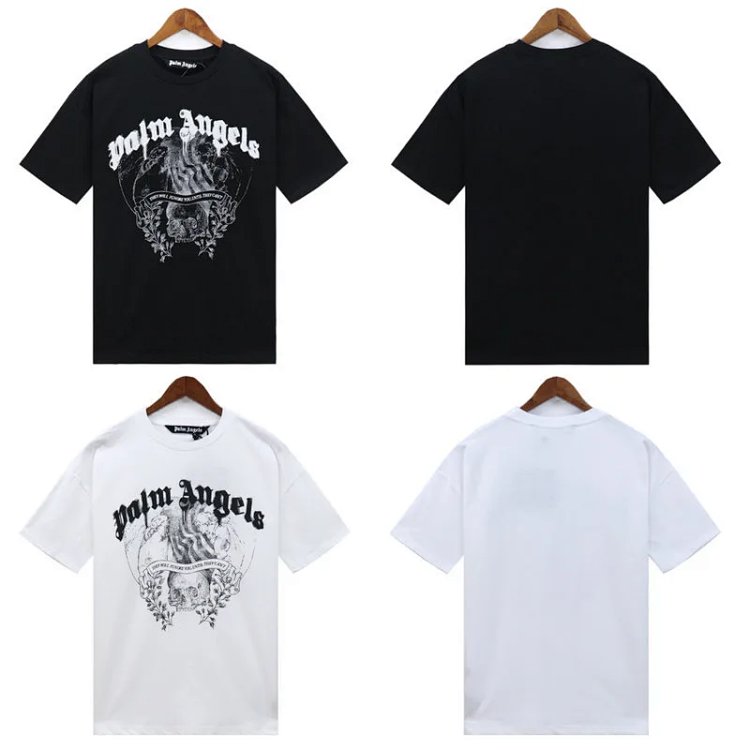 Palm Angels Letter & Rose Skull T-Shirt