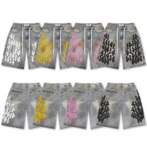 Va&le Number Patch Embroidered Denim Shorts