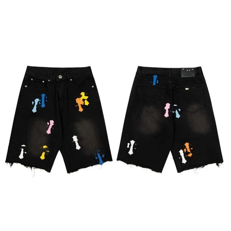 Chrome Hearts Cross Leather Patch Denim Shorts