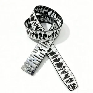 Skull Rivet Print Textured Heavyweight Belt