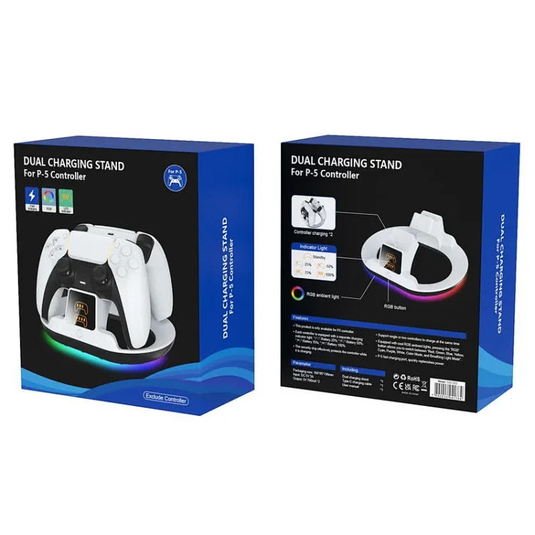 New PS5 Dual Controller Charging Dock with Stand Level Display
