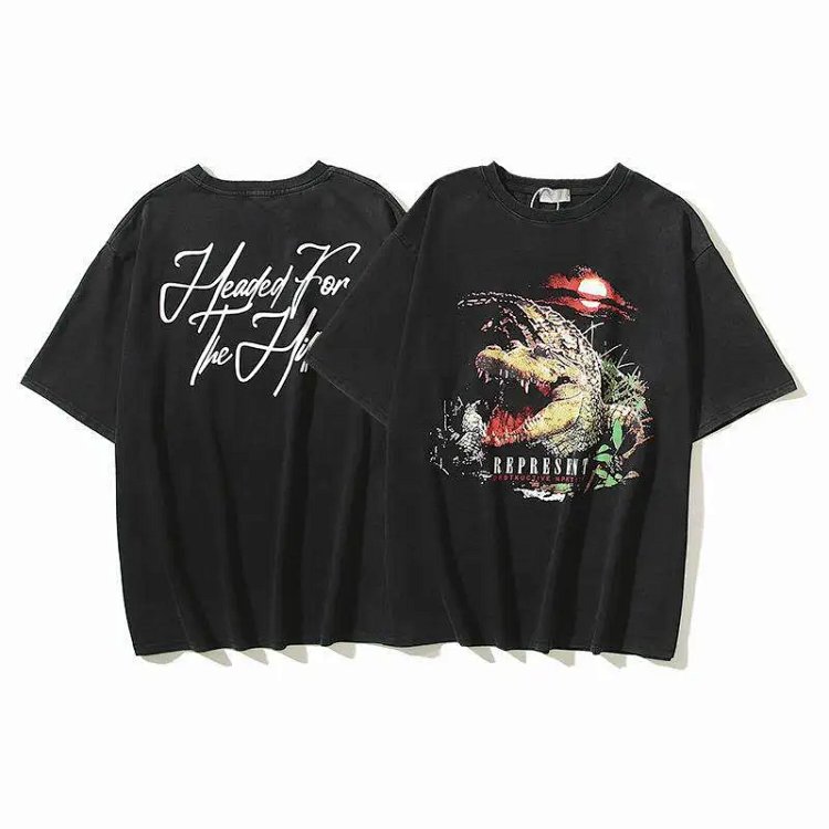 REP Crocodile Crack Print Vintage T-Shirt