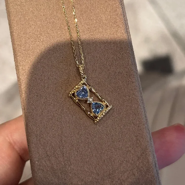 Japanese Jewelry Fine Craft Heart Blue Spinel Hourglass Necklace