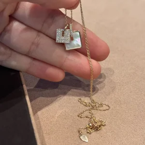 Japanese Jewelry Pearl Square Plaque Gold-Plated Necklace