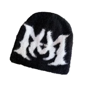 New Faux Mink Knit Jacquard Beanie