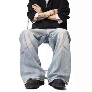 Color-Block Washed Denim Pants
