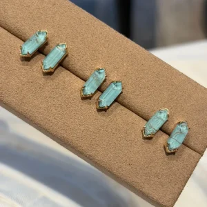 Japanese Jewelry Blue Turquoise Rutilated Quartz Stud Earrings