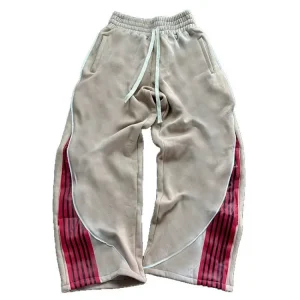 Versatile Drawstring Color-Block Wide-Leg Jogger Pants