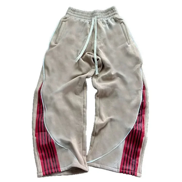 Versatile Drawstring Color-Block Wide-Leg Jogger Pants