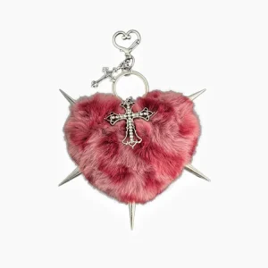Y2K Plush Leopard Print Stud Heart Bag Charm
