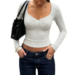 Hot Girl Polka Dot U-Neck Slim Fit Top