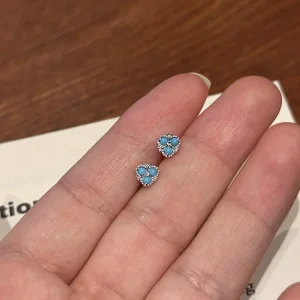 Japanese Jewelry Blue Turquoise Small Flower Stud Earrings