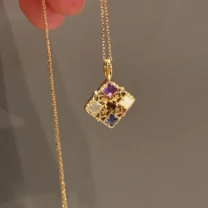 Japanese Jewelry age Natural Stone Rhombus Necklace*