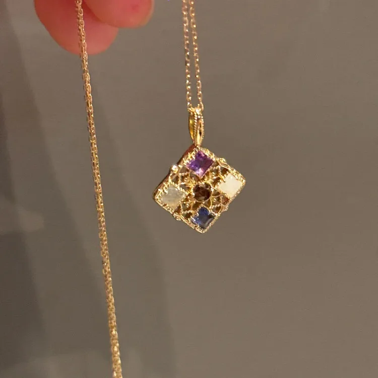 Japanese Jewelry age Natural Stone Rhombus Necklace*