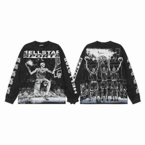 Hellstar Washed Letter Casual Long Sleeve T-Shirt