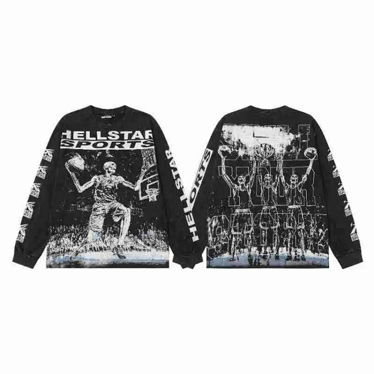 Hellstar Washed Letter Casual Long Sleeve T-Shirt