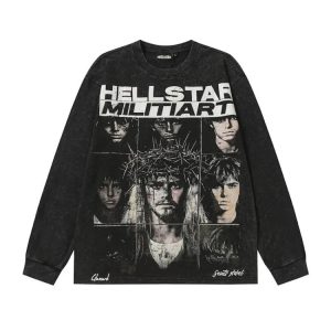 Hell Star Graffiti Print Long Sleeve T-Shirt