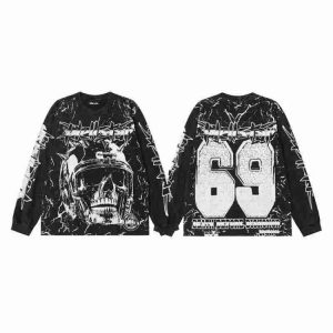 Hell Star Skull Washed Fall/Winter Long Sleeve T-Shirt