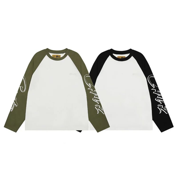 CORTEIZ Letter Embroidered Color-Block Raglan Long Sleeve