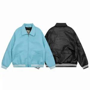 CORTEIZ Casual Letter Zip-Up PU Jacket