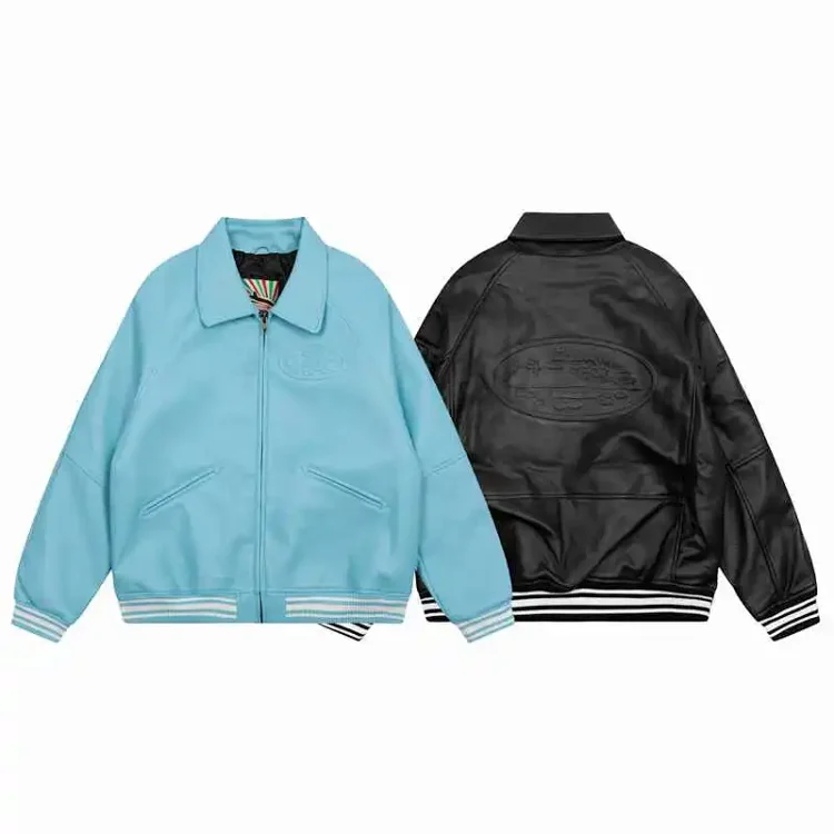 CORTEIZ Casual Letter Zip-Up PU Jacket