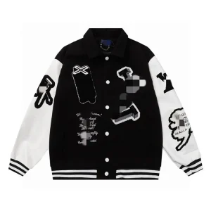 High Quality SS25 Letter Patchwork Leather Baseball Jacket