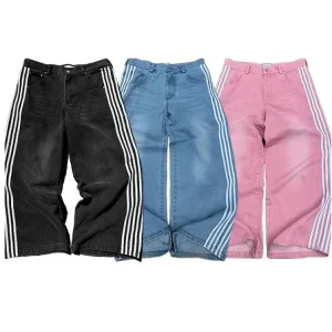 Vintage Striped Straight Denim Pants