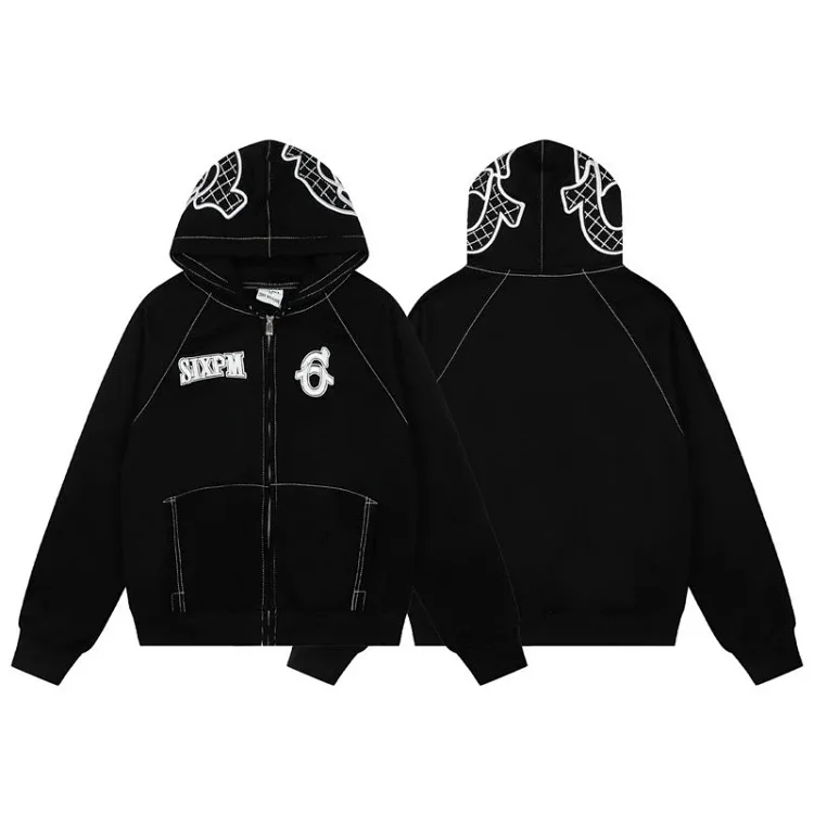 6PM Letter Graphic Zip-Up Hoodie Jacket