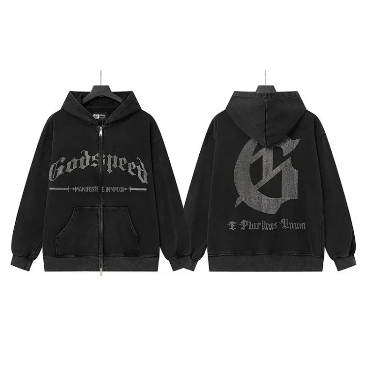 GOD Letter Print Distressed Long Sleeve Shirt