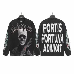 GOD Letter Print Distressed Long Sleeve Shirt