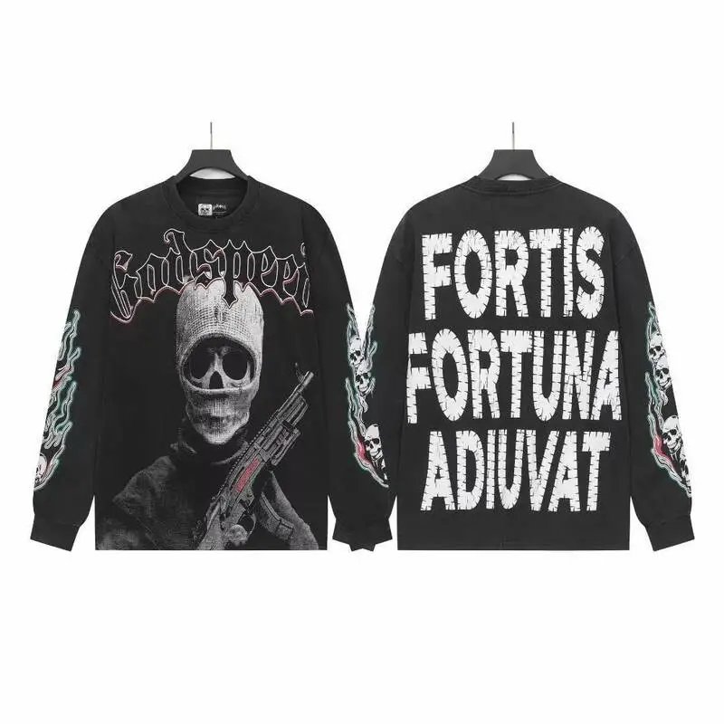 GOD Letter Print Distressed Long Sleeve Shirt