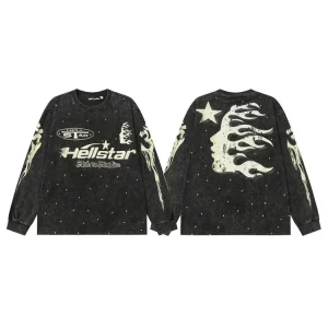 Hell Star Geometric Letter Long Sleeve Shirt