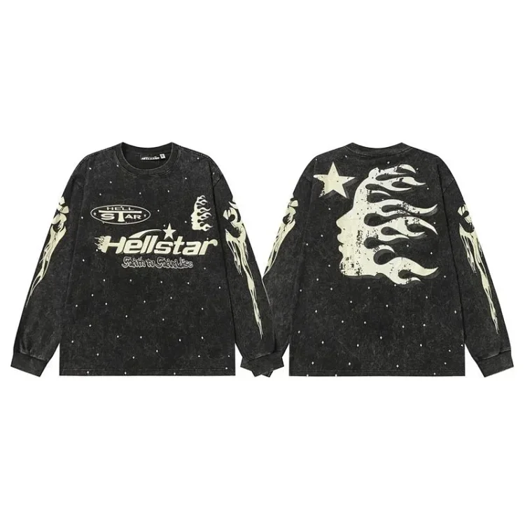 Hell Star Geometric Letter Long Sleeve Shirt