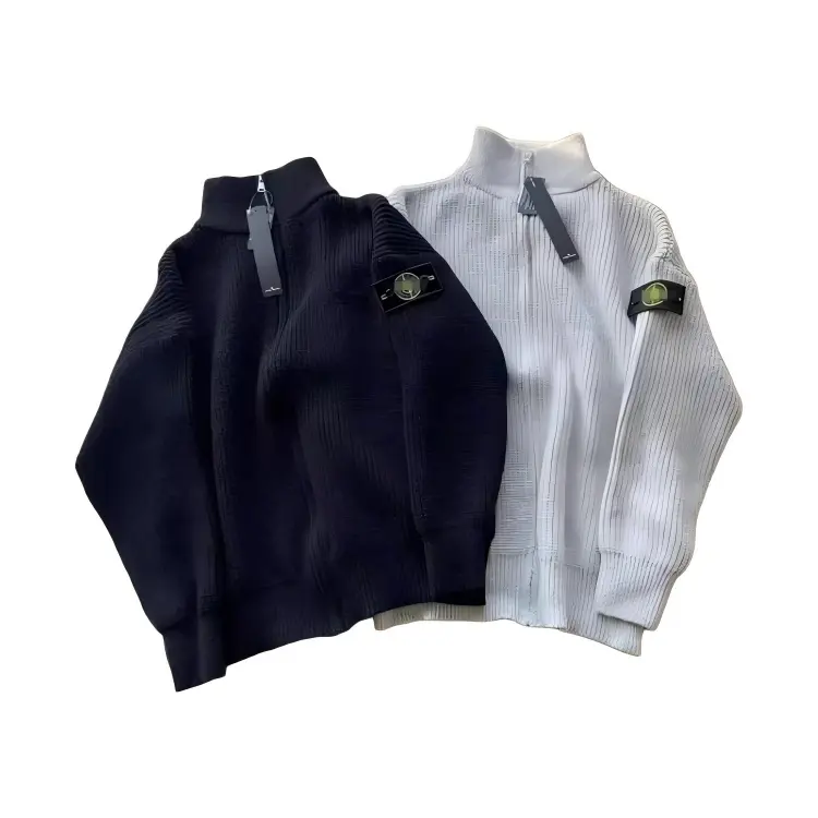 Stone High Quality Warm Zip Knit Sweater