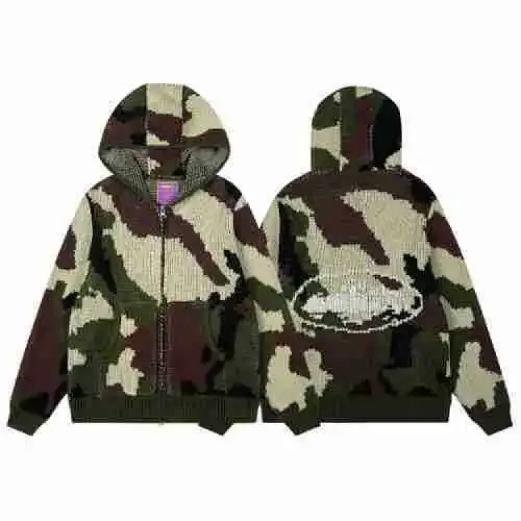 CORTEIZ Casual Hip-Hop Camo Letter Graphic Zip-Up Hoodie