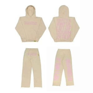 Streetwear Letter Print Distressed Terry Hoodie Set