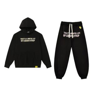 Streetwear Letter Print Terry Washed Hoodie & Pants Set