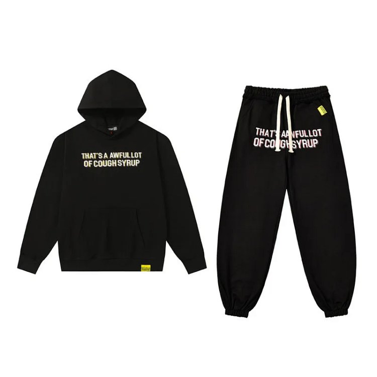 Streetwear Letter Print Terry Washed Hoodie & Pants Set